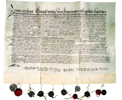 Foto der Urkunde mit dem Kurtzrockschen Vergleich vom 17. März 1681