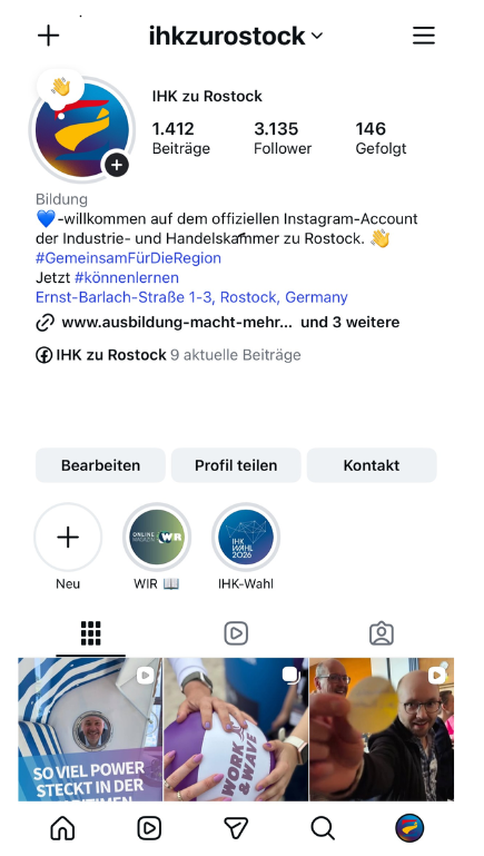 Screenshot des Instagram-Profils der IHK zu Rostock