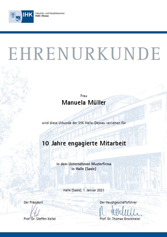 Muster Internet Mitarbeiterjubil&auml;um, 10 Jahre engagierte Mitarbeit