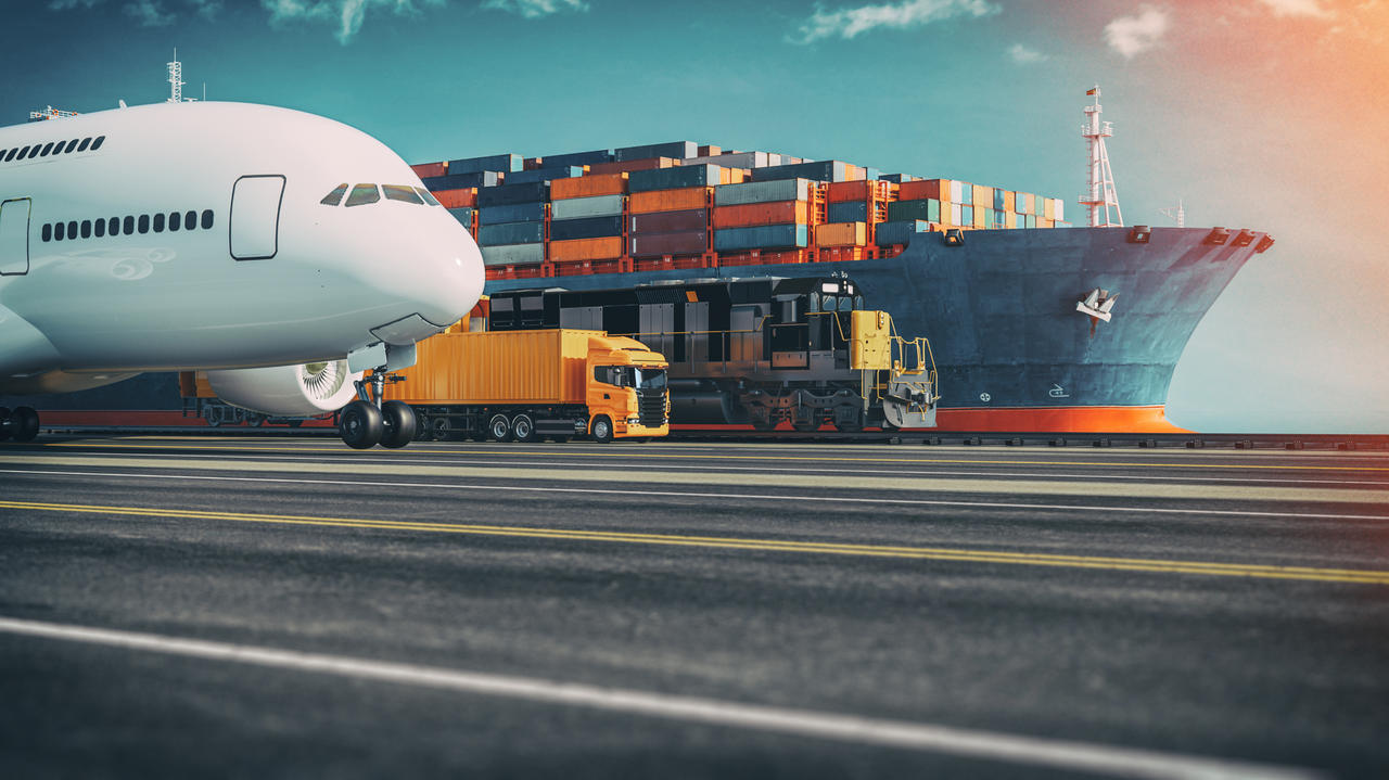 Transport Schiff Zug Flugzeug LKW