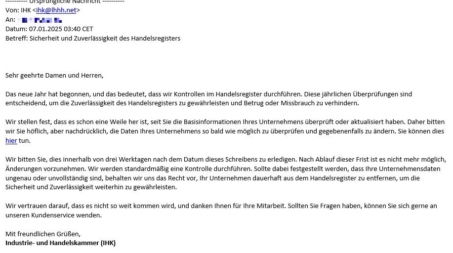 Screenshot der Phishing-Mail