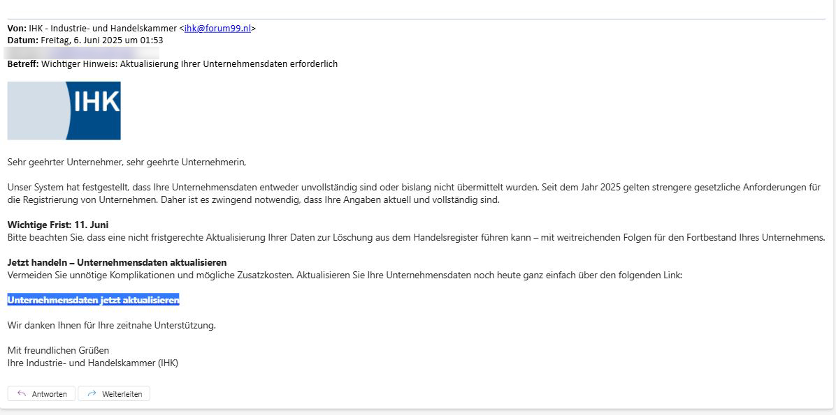 Screenshot von einer Phishing-Mail