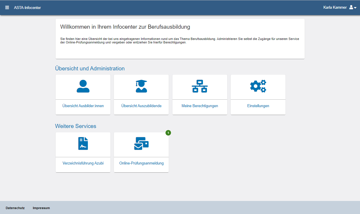 Screenshot Anwendung ASTA-Infocenter