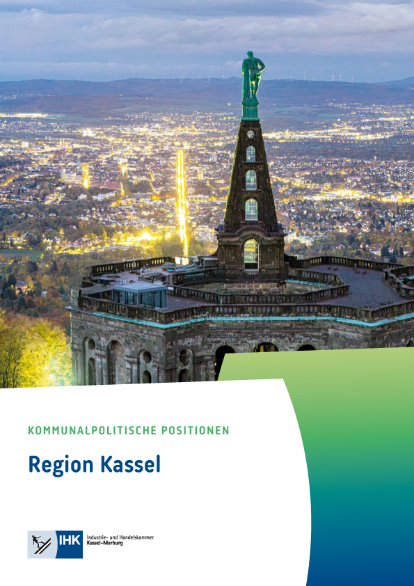 Titelbild Kommunalpolitische Positionen mit dem Herkules von hinten und der Stadt Kassel