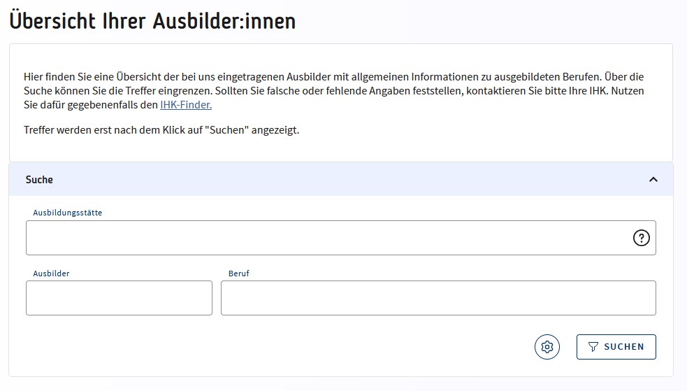 Übersicht über die eingetragenen Ausbilder 