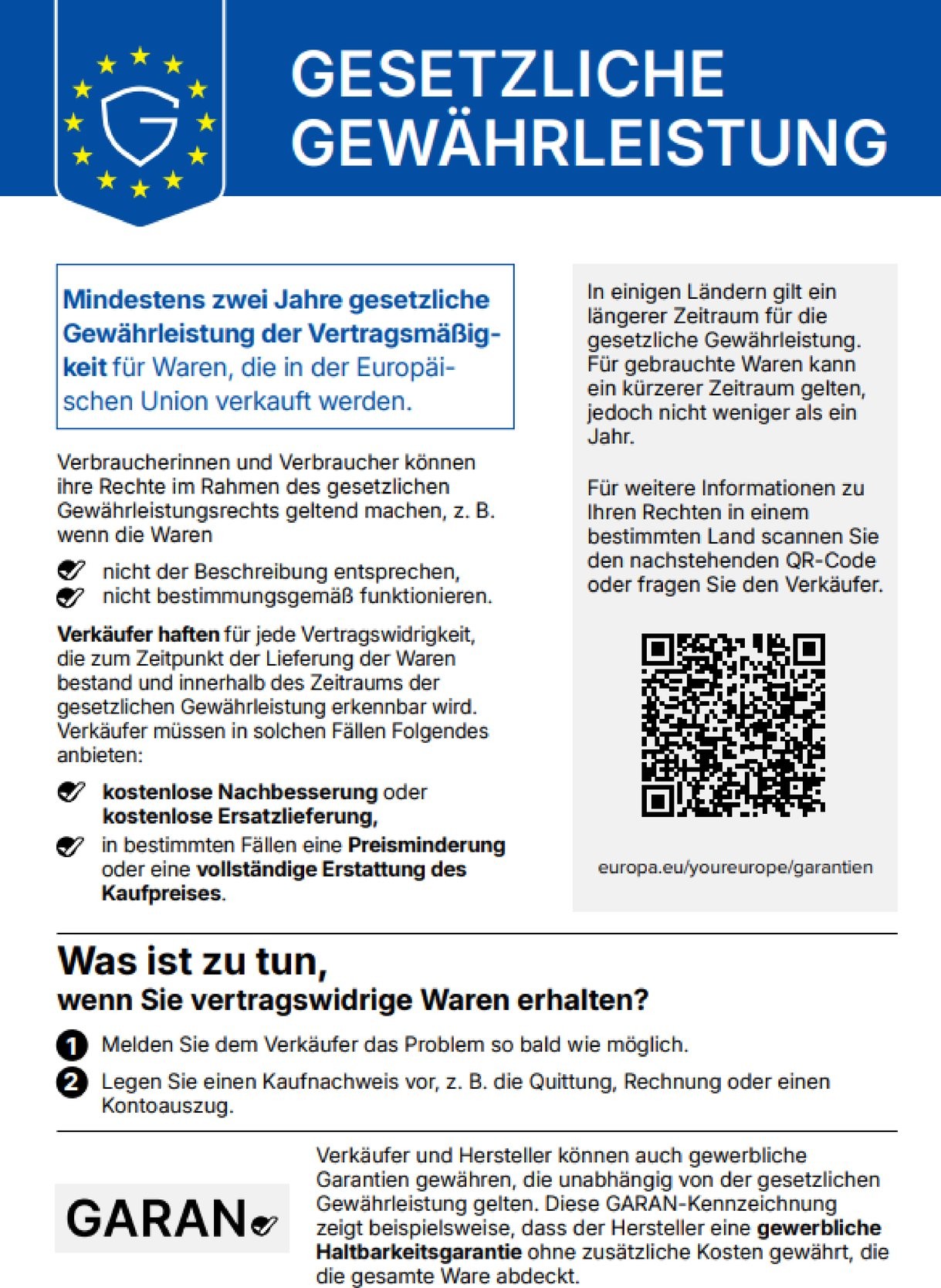 Etikett gesetzliche Gewährleistung