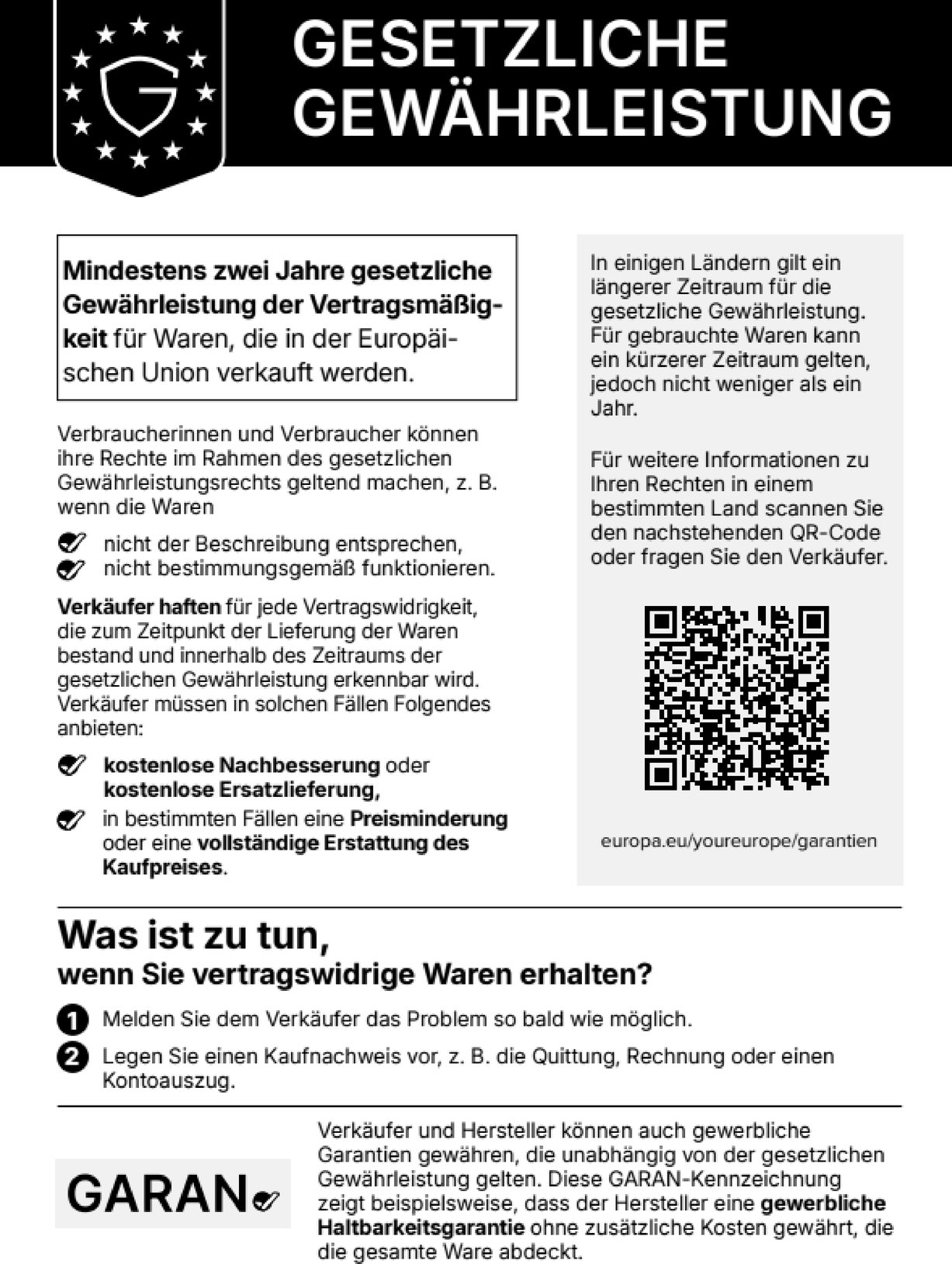 Label für die gesetzliche Gewährleistung