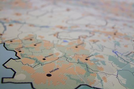 Ausschnitt einer Landkarte mit Fokus auf die Region Aachen