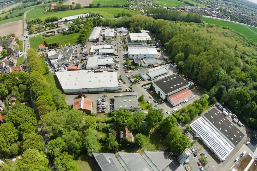 Eine Luftaufnahme des Gewerbegebiets Zum Kaiserbusch M&uuml;nster