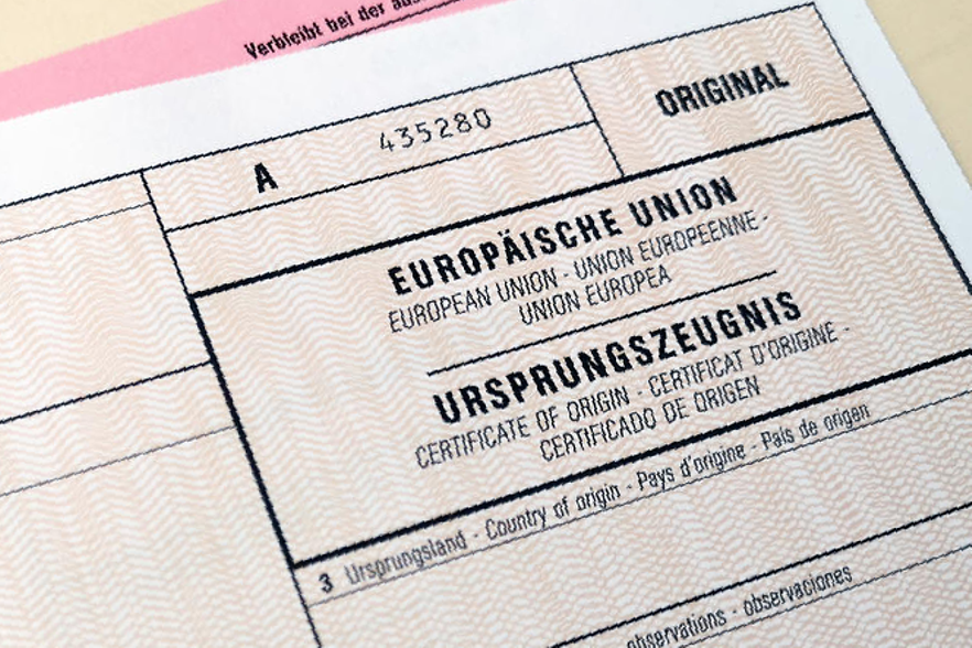 Foto eines Ursprungszeugnis-Formulars