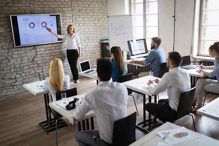 Successful happy group of people learning