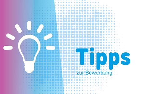 Grafik orange mit Schriftzug "Tipps Bewerbung" und Gl&uuml;hlampe auf grauem Kreis