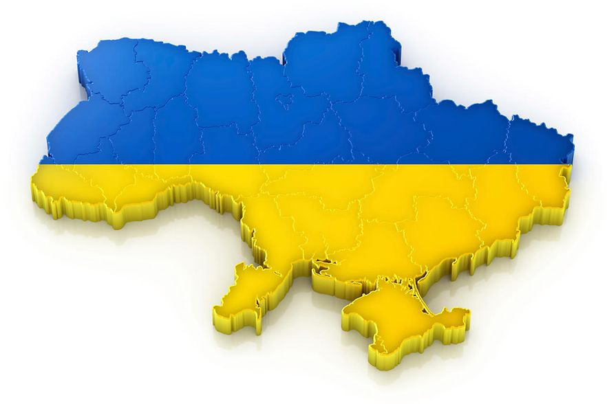 Landkarte in den Farben der ukrainischen Flagge