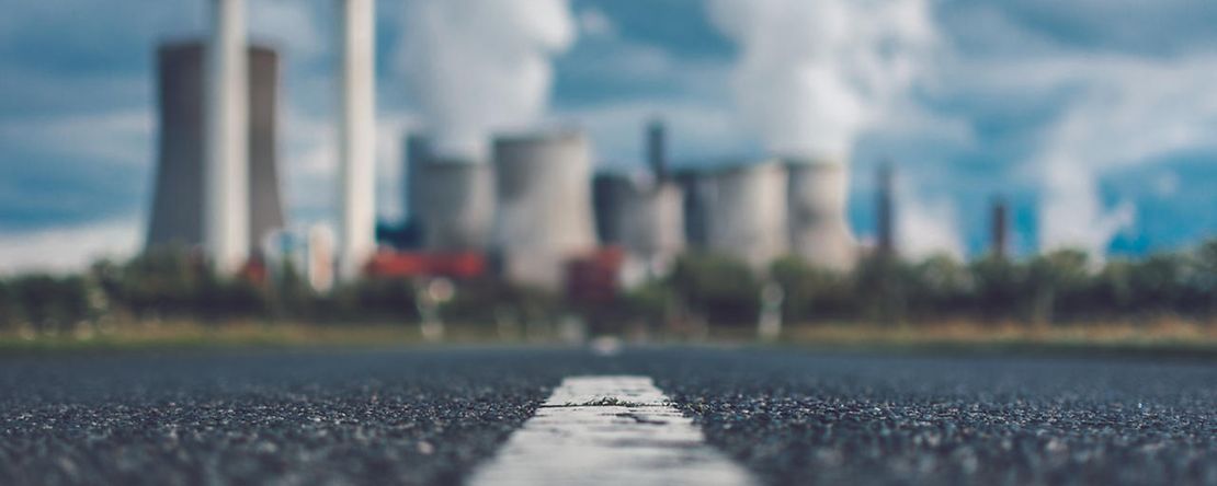 street towards power plant in Niederaussem Germany, lignite-fired