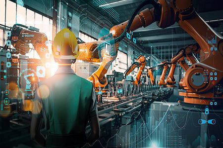 Factory Female Industrial Engineer working with Ai 