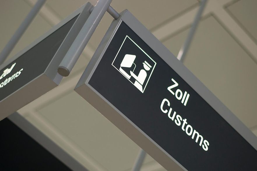 Munich,,Germany,-,September,28,2019:,Customs,Office,Signs,At