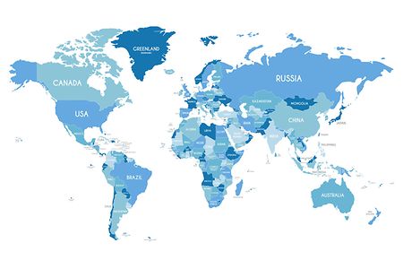 Politische Weltkarte mit englischer Beschriftung
