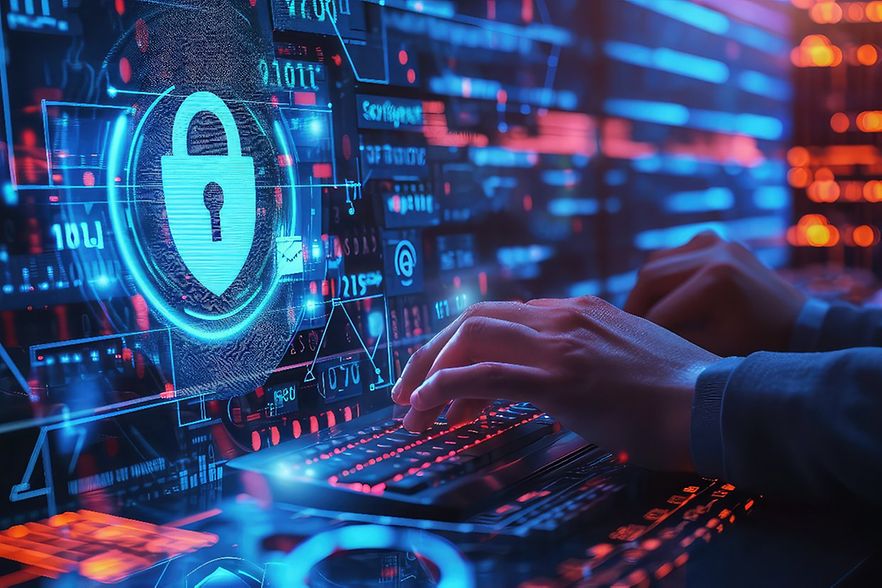 Illustration die den Datenklau oder einen Hacker/Cyber-Angriff darstellt