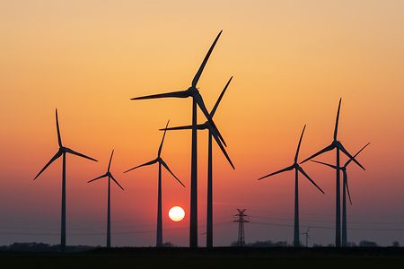 Wind,Turbines,Or,Wind,Wheels,With,A,Power,Pylon,At