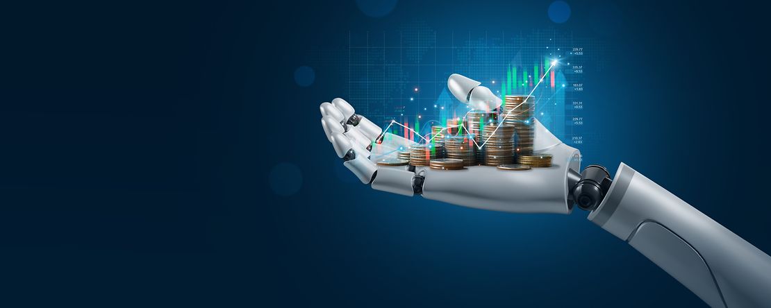 Geld liegt auf Roboterhand