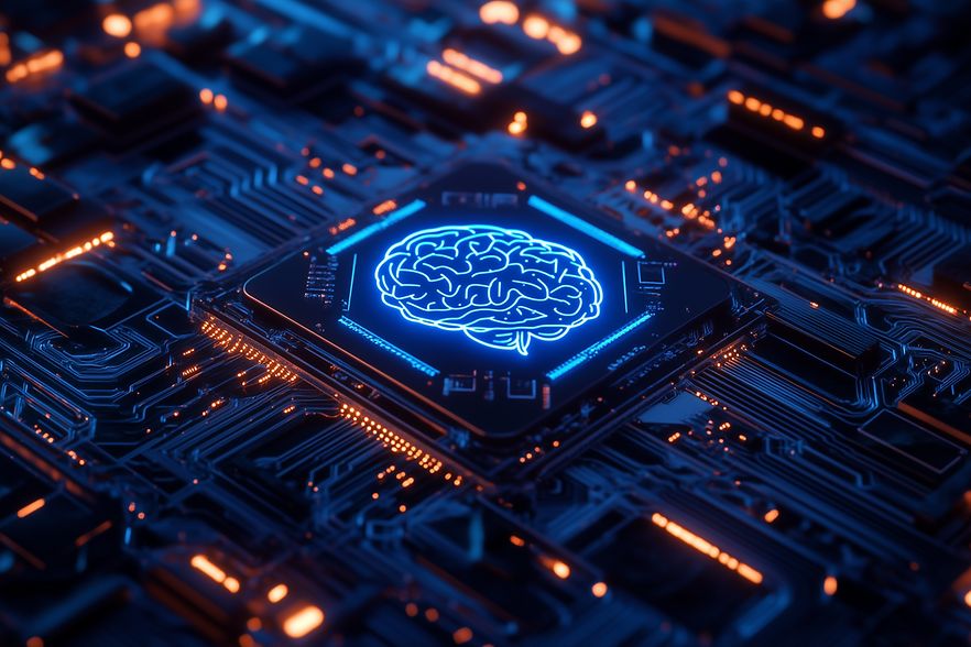 Circuit,Board,With,An,Ai,Brain,Icon,In,The,Center.