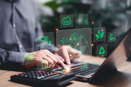 Business,Management,And,Green,Business,Concept,,Businessman,Use,Laptops,And