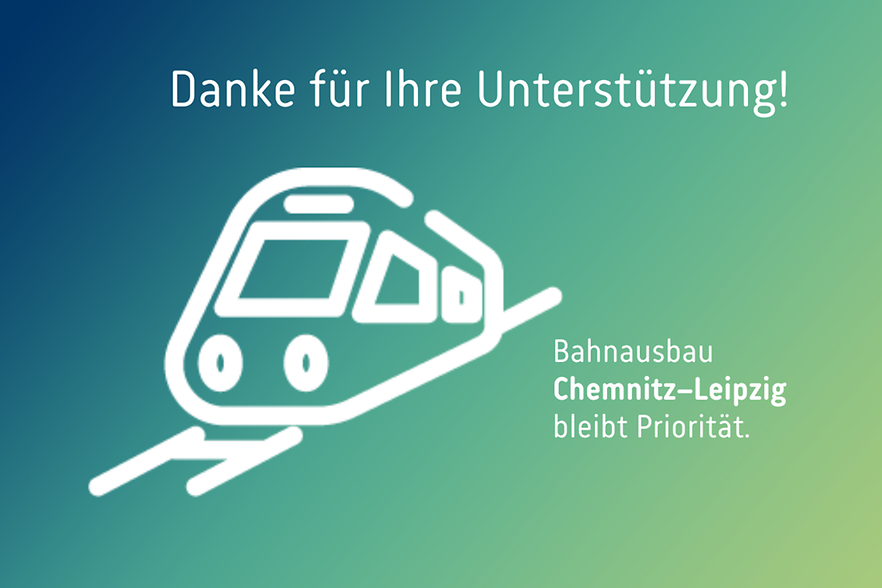 Danke f&uuml;r Ihre Unterst&uuml;tzung und Piktogramm eines Zuges