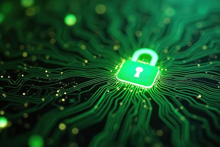 Digitales Schloss auf Leitplatine eines Computers.