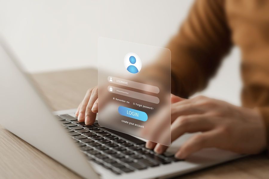 Login-Maske auf Laptop – Symbol für digitale Sicherheit und Zugangskontrolle.