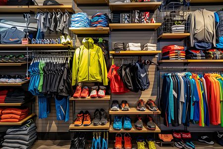 Pr&auml;sentation von Sportkleidung und -schuhen.