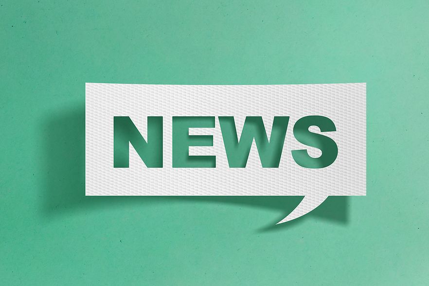 Wei&szlig;es Textfeld mit dem Wort &sbquo;NEWS&lsquo; vor gr&uuml;nem Hintergrund.