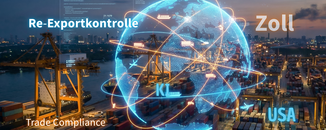 Globus aus Leuchtpunkten, umspannt von Symbollinien diverser Transportformen, Hintergrund Hafen, Begriffe im Vordergrund