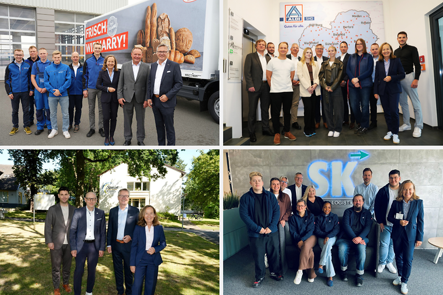 Gruppenfotos von vier Stationen der IHK-Ausbildungstour 2026
