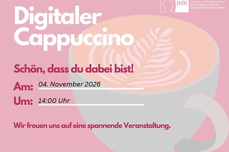 Einladungspostkarte zur Veranstaltung "Digitaler Cappuccino"
